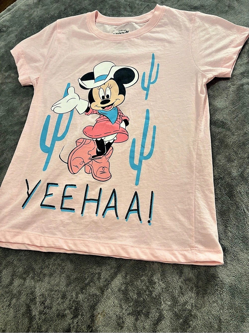 Disney Minnie Mouse Yeehaa! T-Shirt Graphic Tee in Pink Girls Large Like New